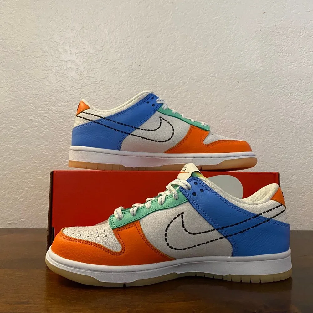 Nike Dunk Low GS Nike 101 White Blue Orange DX3363-100 7Y Women's Size 8.5 - Picture 2 of 7